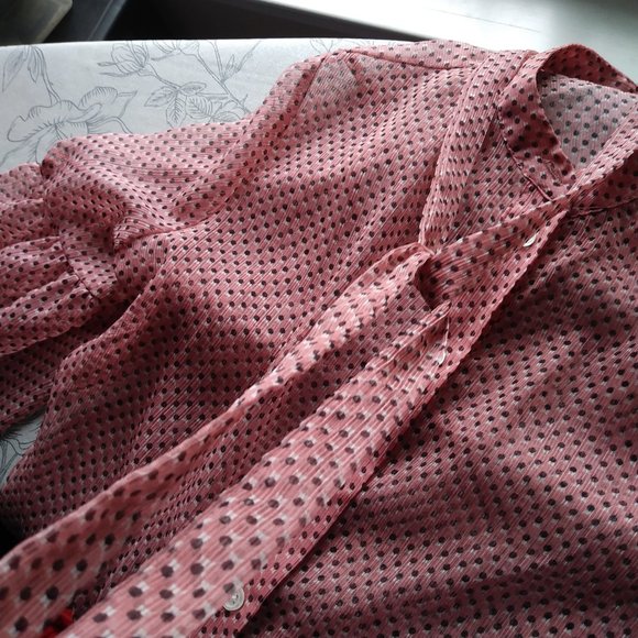 WHO WHAT WEAR Sheer Button Down Blouse with Tie - Picture 8 of 9